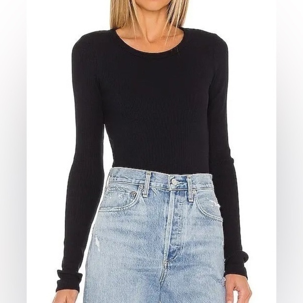 AGOLDE maya black ribbed long sleeve scoop neck